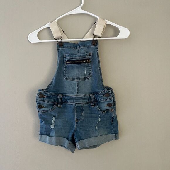 Justice Shortalls Girls Light Blue Overall Short 8 Denim Distressed Jeans - Picture 4 of 9